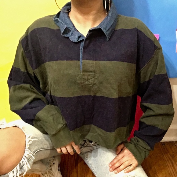 Sweaters - cropped striped polo sweater ☽  l